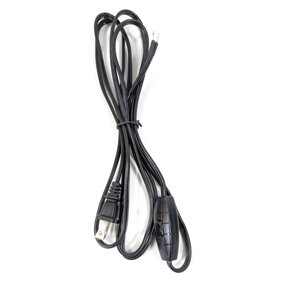 Black Lamp Power Cord with On/Off Rocker Switch 2-Prong Polarized Plug UL Listed